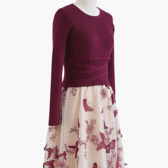 Chicwish Cream and Red Floral A-Line Dress - Picture 3 of 16